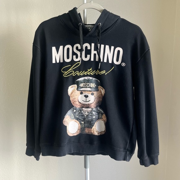 MOSCHINO Couture Teddy Bear Biker Hoodie in Black Size XS